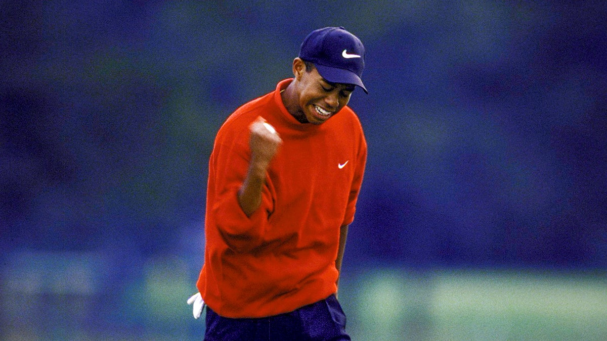 Tiger Woods celebra el tiro