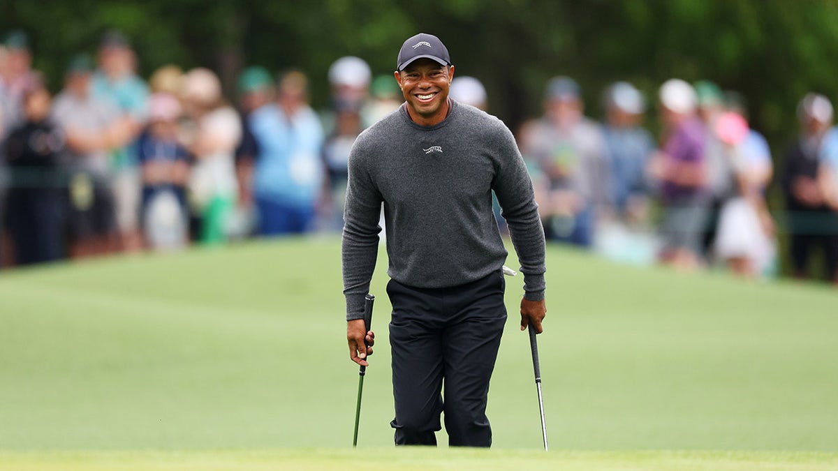 Tiger Woods reacts at Augusta National Golf Club