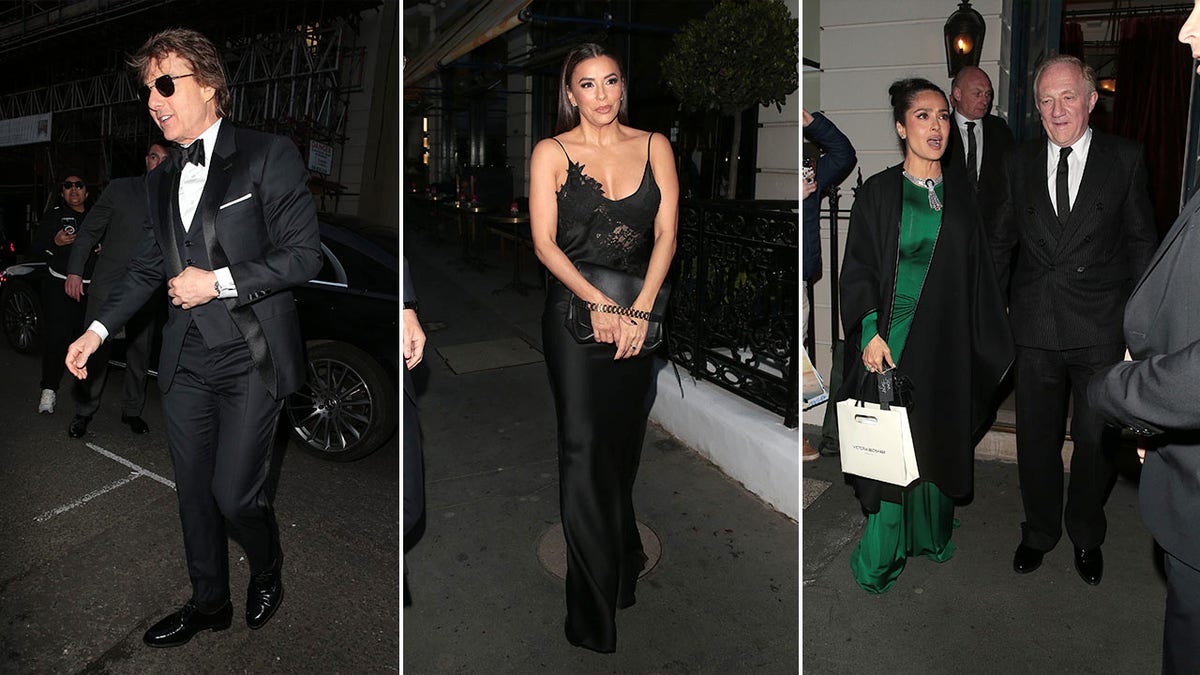 Side by side photos of Tom Cruise, Eva Longoria, and Salma Hayek