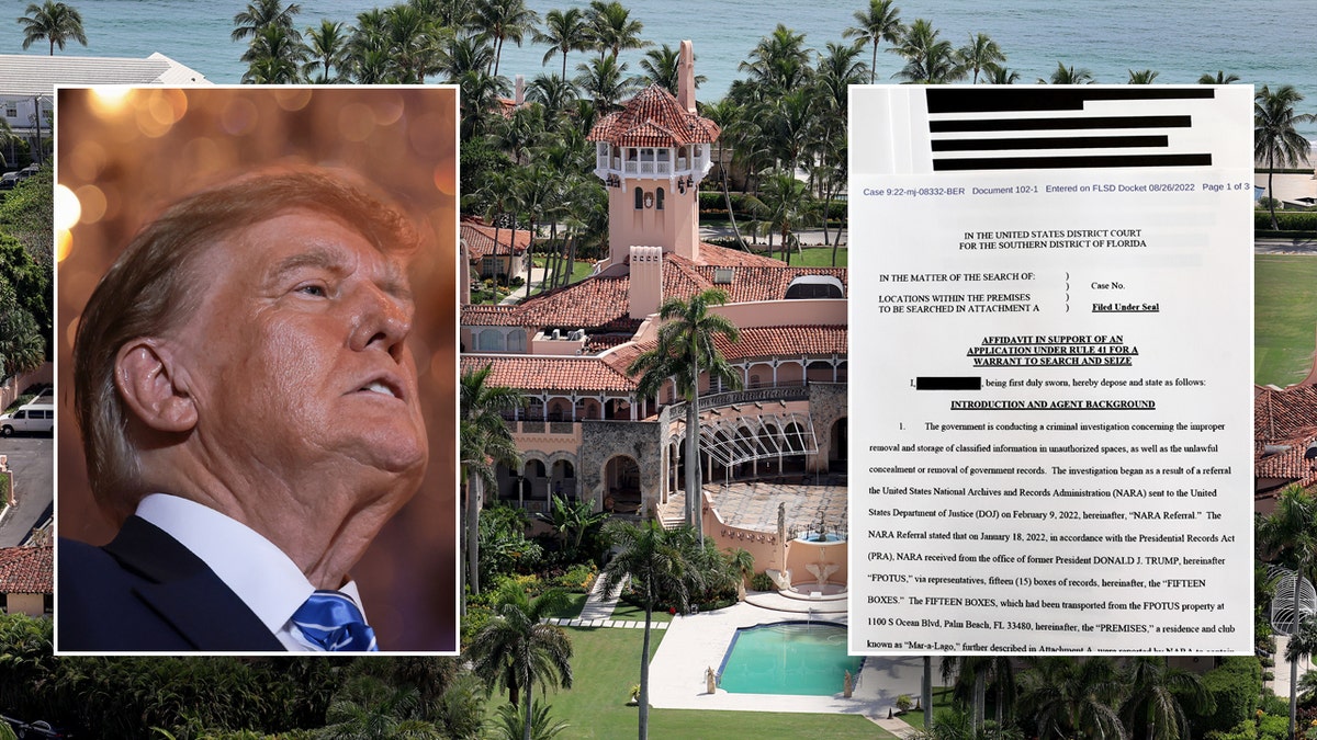 Image shows Donald Trump, Mar-a-Lago and federal affidavit