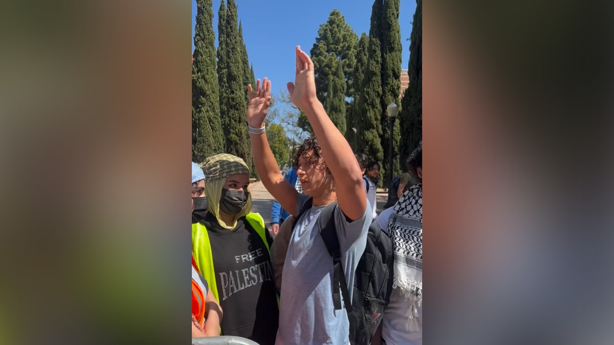 Eli Tsives blocked by protesters astatine UCLA