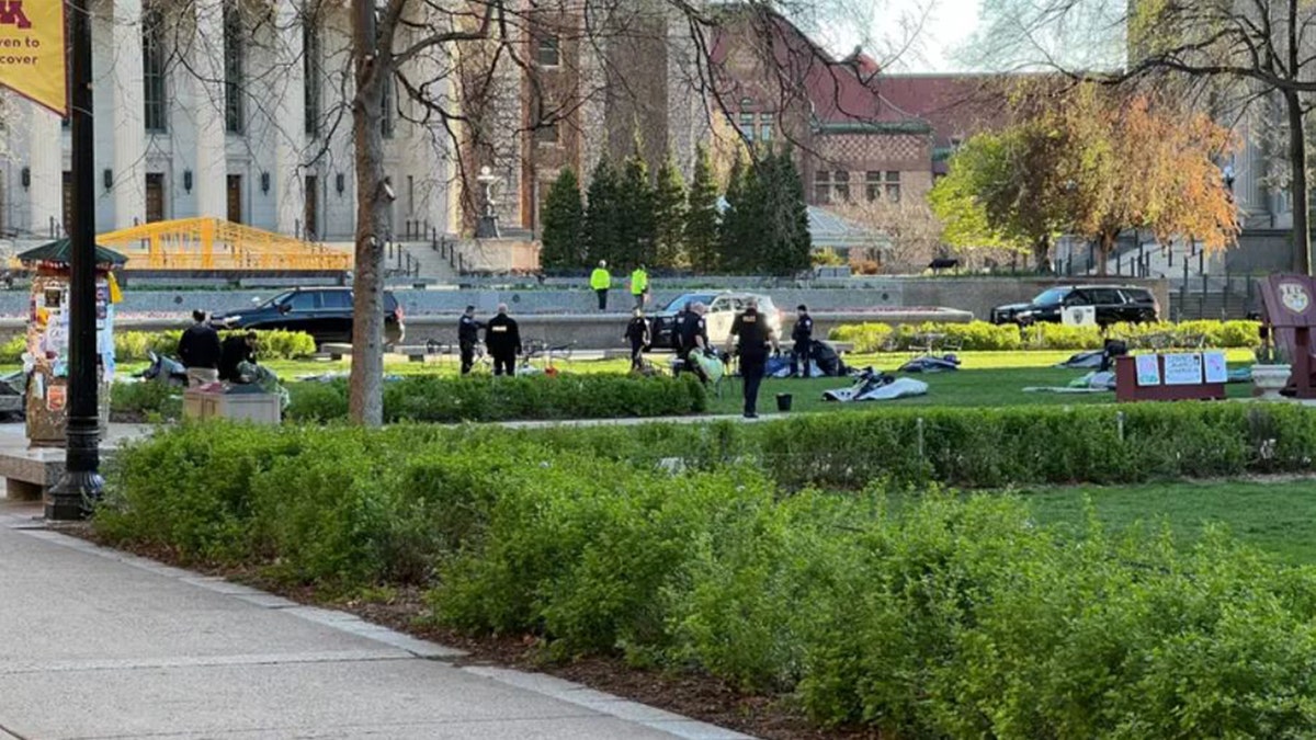 Police walking around encampment at University of Minnesota