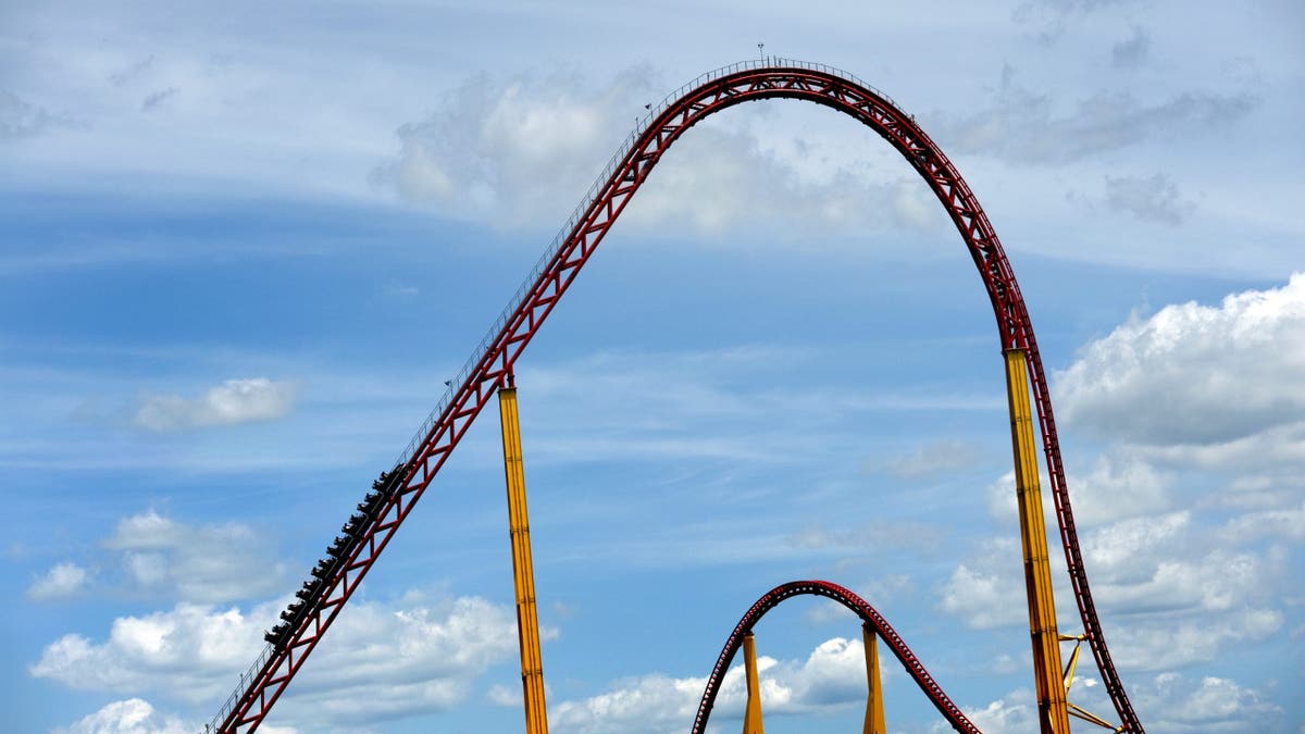 Kings Dominion Amusement and Water Park in Virginia on a clear day with clouds in the sky