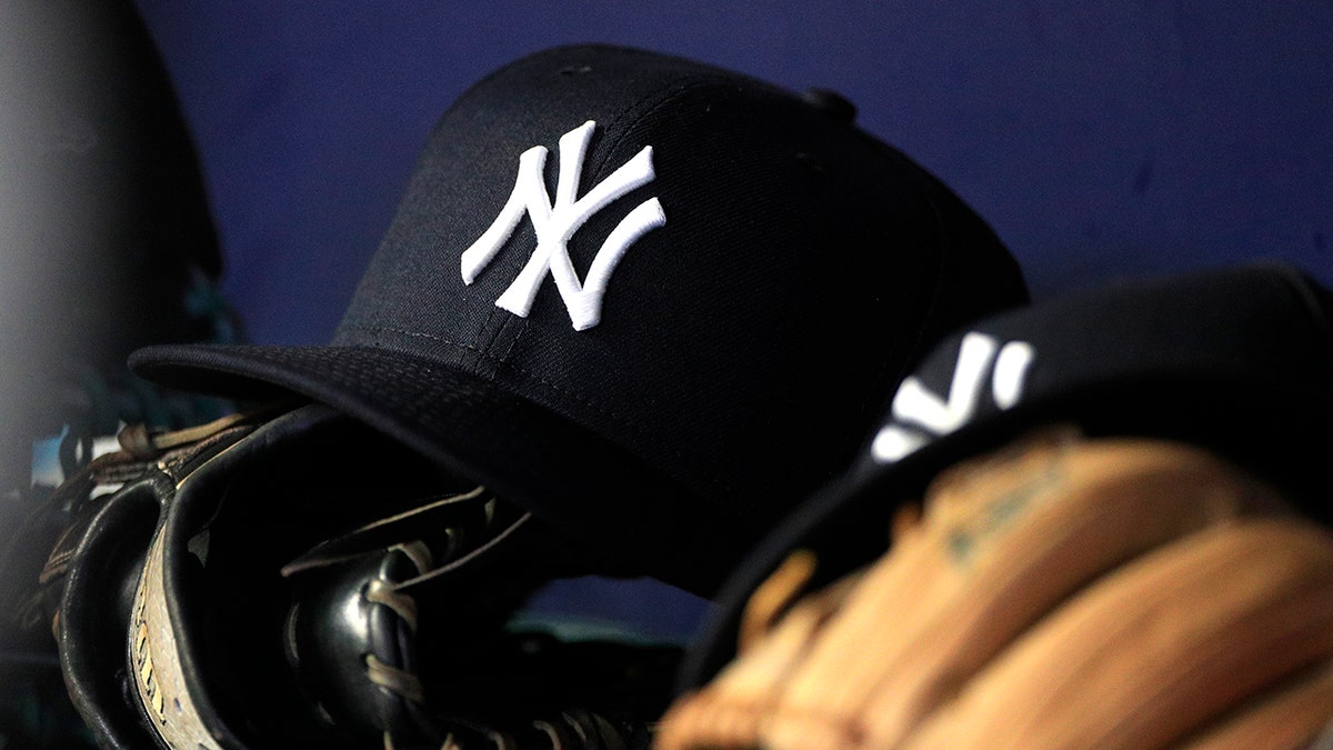 Yankees hat in dugout