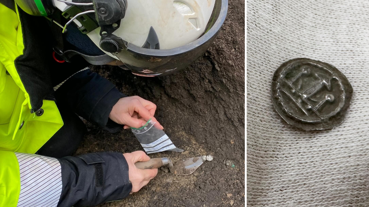 Split image of digging and coin