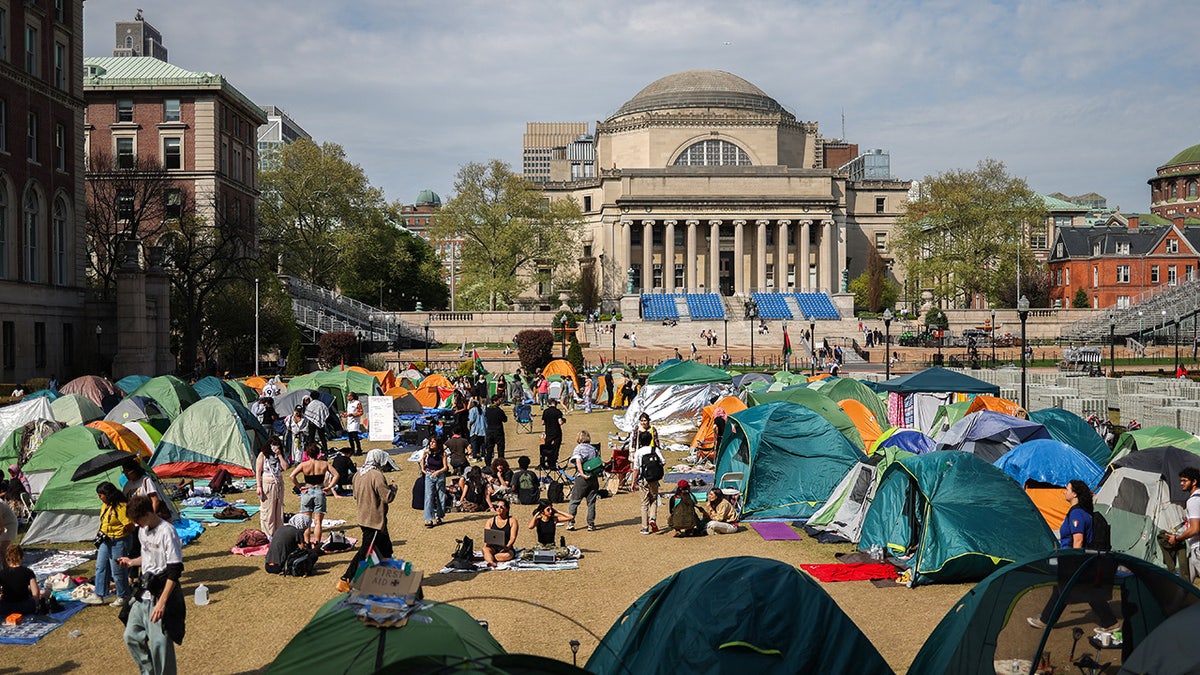 A mass of tents on the Columbia University campus