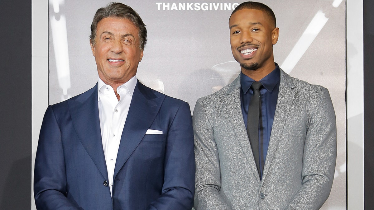 Michael B. Jordan and Sylvester Stallone at the premiere of Creed