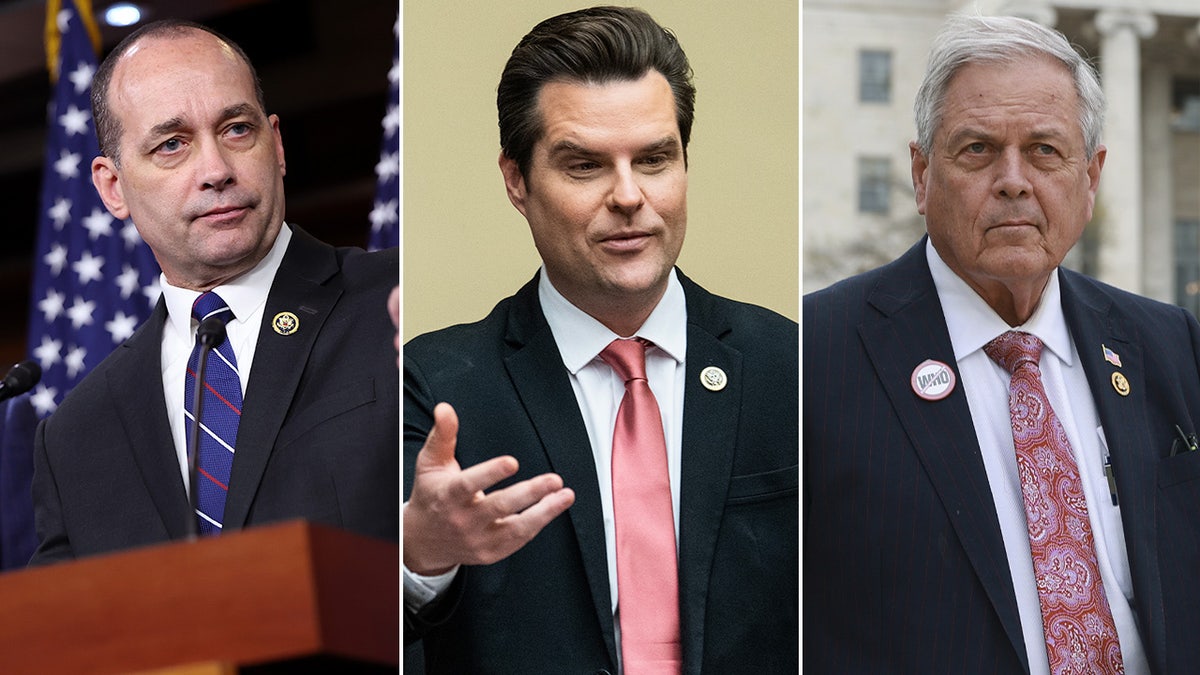 A three-way divided of House Freedom Caucus Chairman Bob Good, Rep. Matt Gaetz, and Rep. Ralph Norman