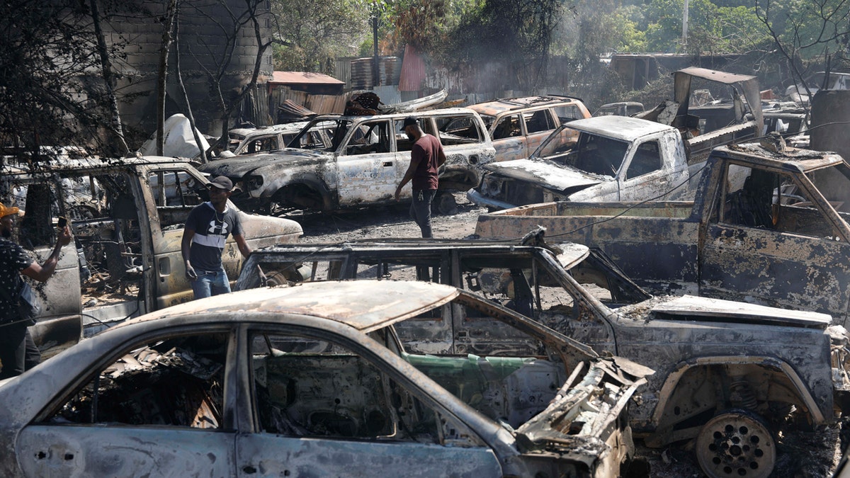 Burned mechanic shop in Haiti