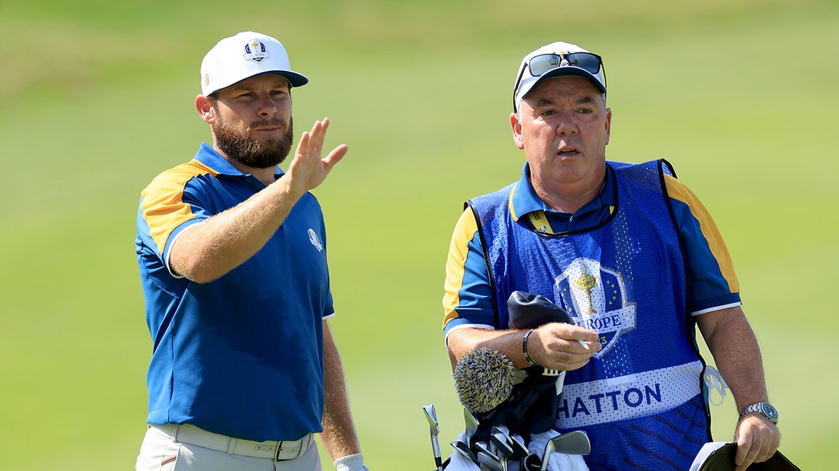 Tyrrell Hatton with caddie at Ryder Cup