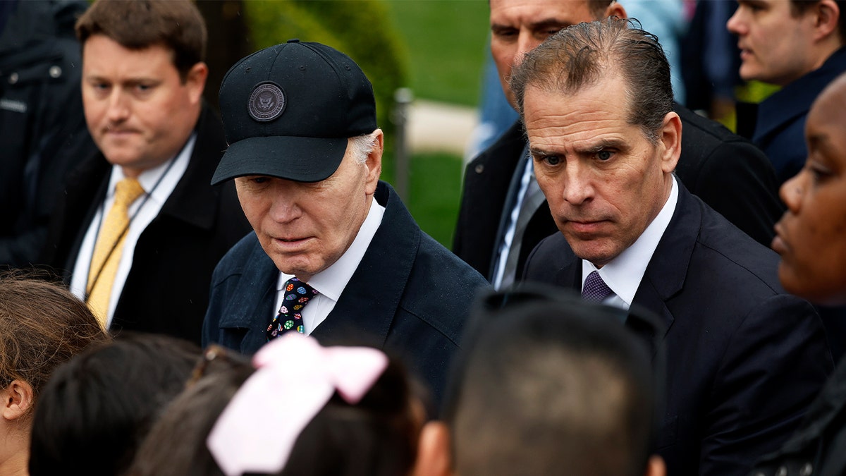Hunter Biden, right, with President Joe Biden in ball cap at April 1 Easter Egg Roll event