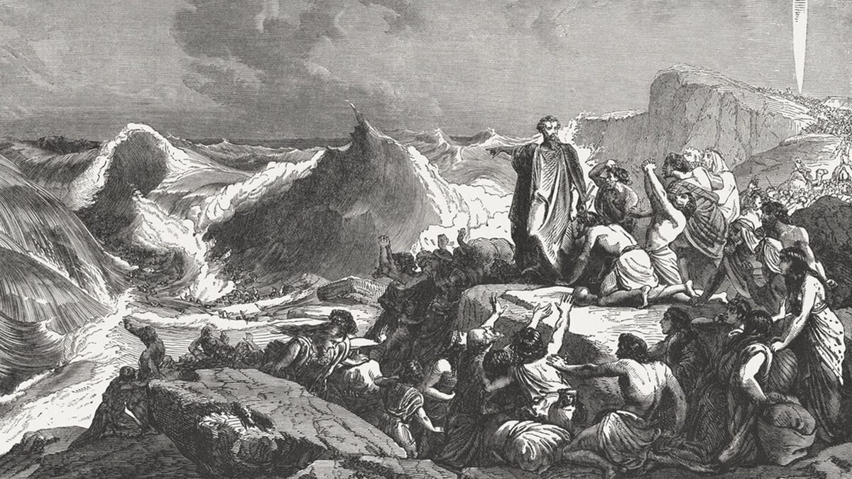 Moisés liderando o povo judeu para fora do Egito