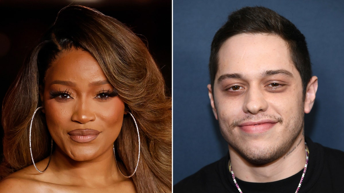 Actors Keke Palmer and Pete Davidson smile.