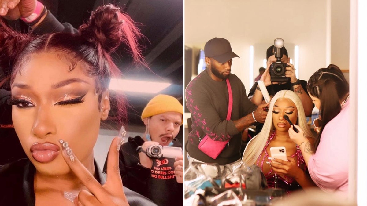 Megan Thee Stallion gets hairsbreadth and constitution ready.