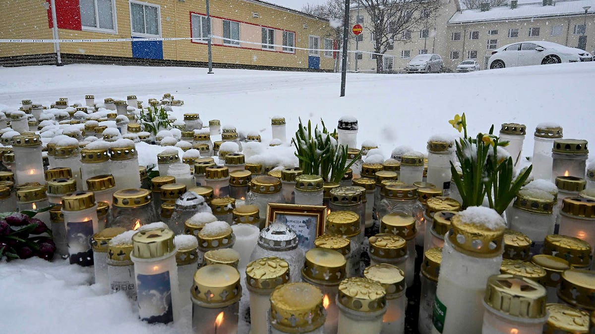 Mourners outside Finnish school