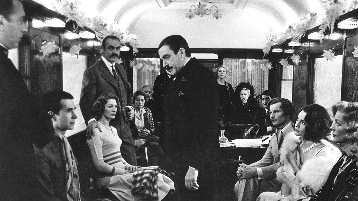 The cast of "Murder on the Orient Express" filming a scene