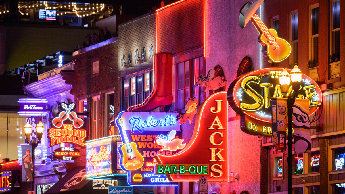 Nashville signs glowing
