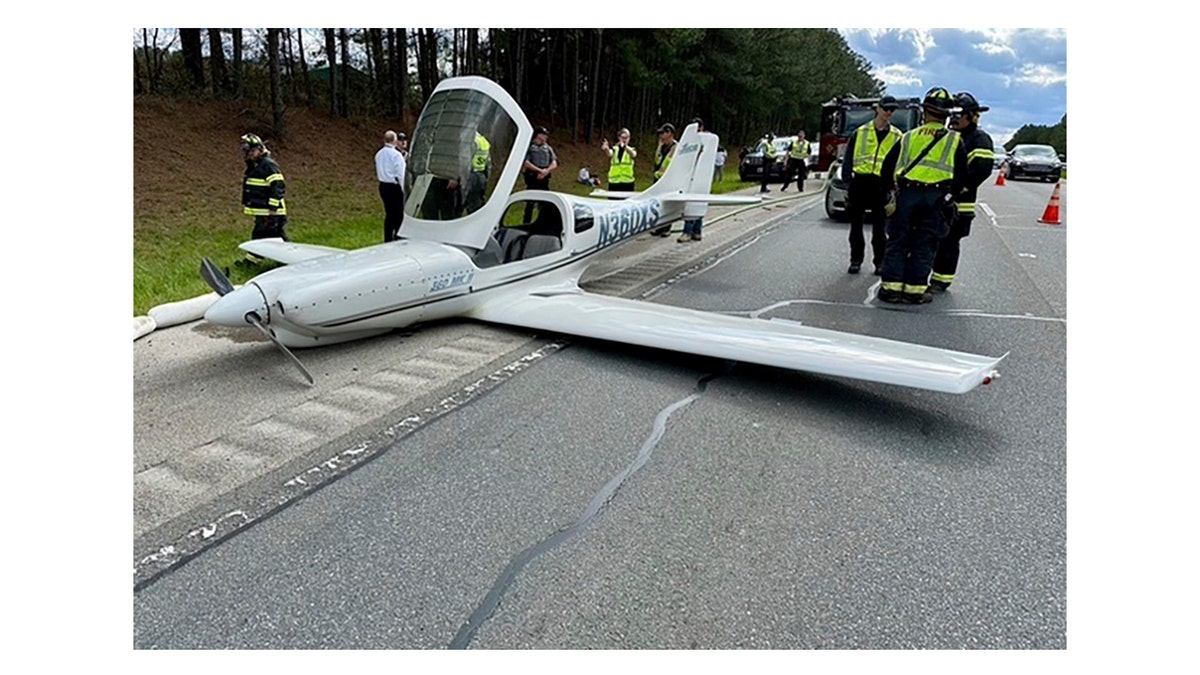 Plane after landing on North Carolina highway