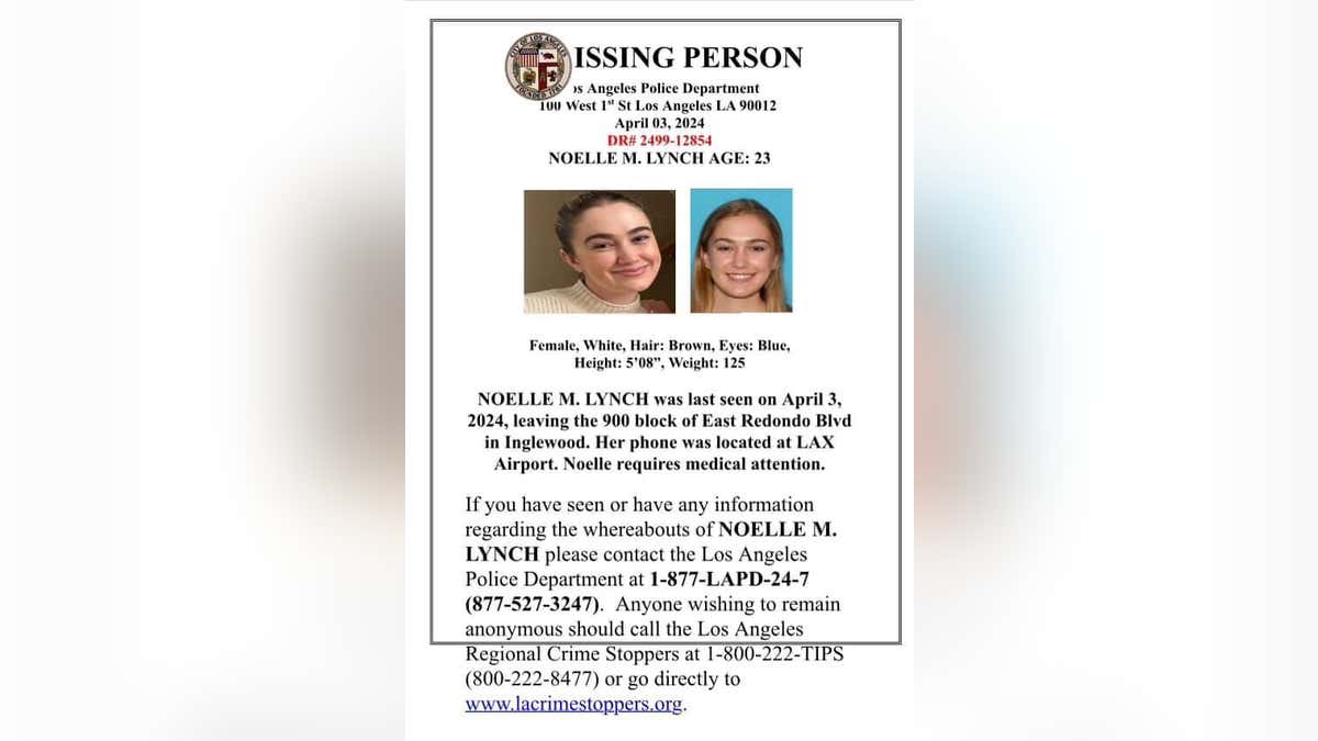 LAPD released this missing person flyer about Noelle Lynch and urged anyone with information to call