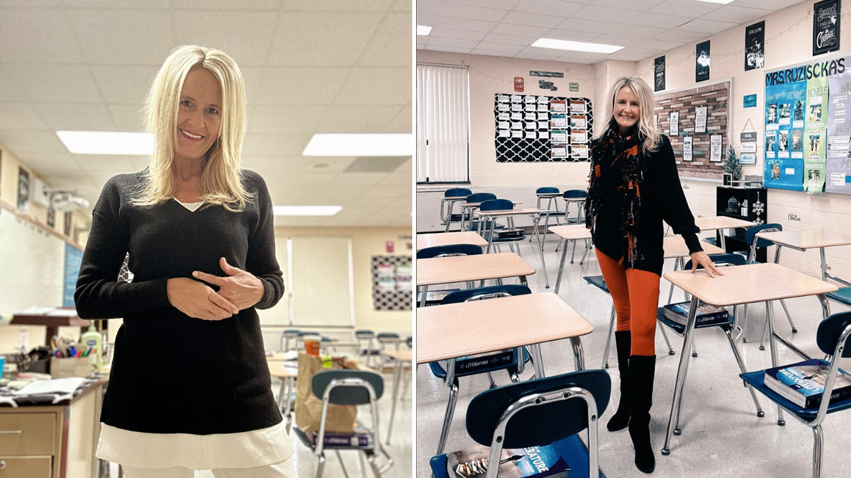Split images of Jennifer Ruziscka standing in classrooms