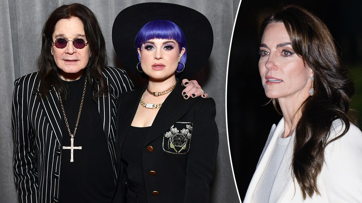 A split image of Ozzy and Kelly Osbourne and Kate Middleton