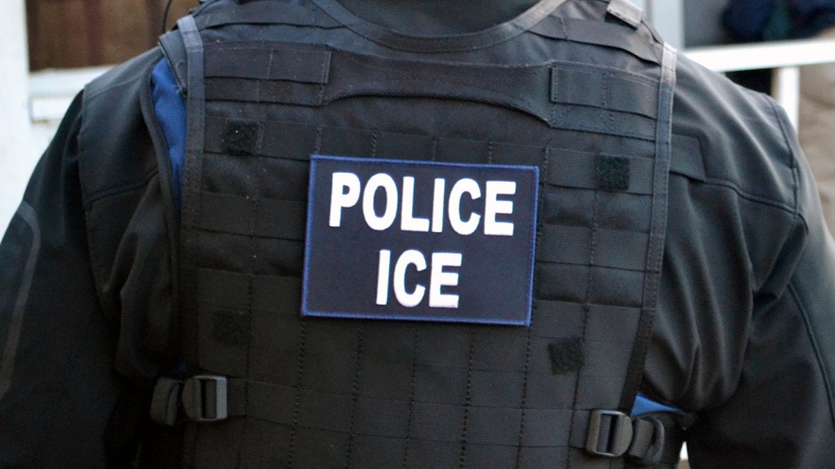 POLICE ICE patch on back of black vest