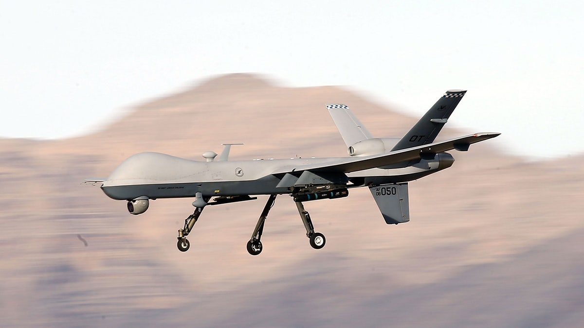 A reaper drone flying