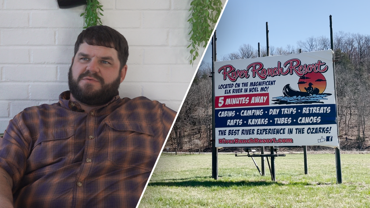 Noel business owner Dustin Shurback and advertisement for river ranch resort