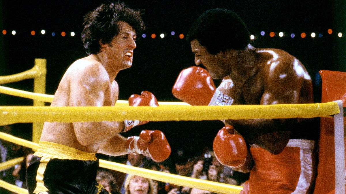 Sylvester Stallone in "Rocky II" filming a fight scene.