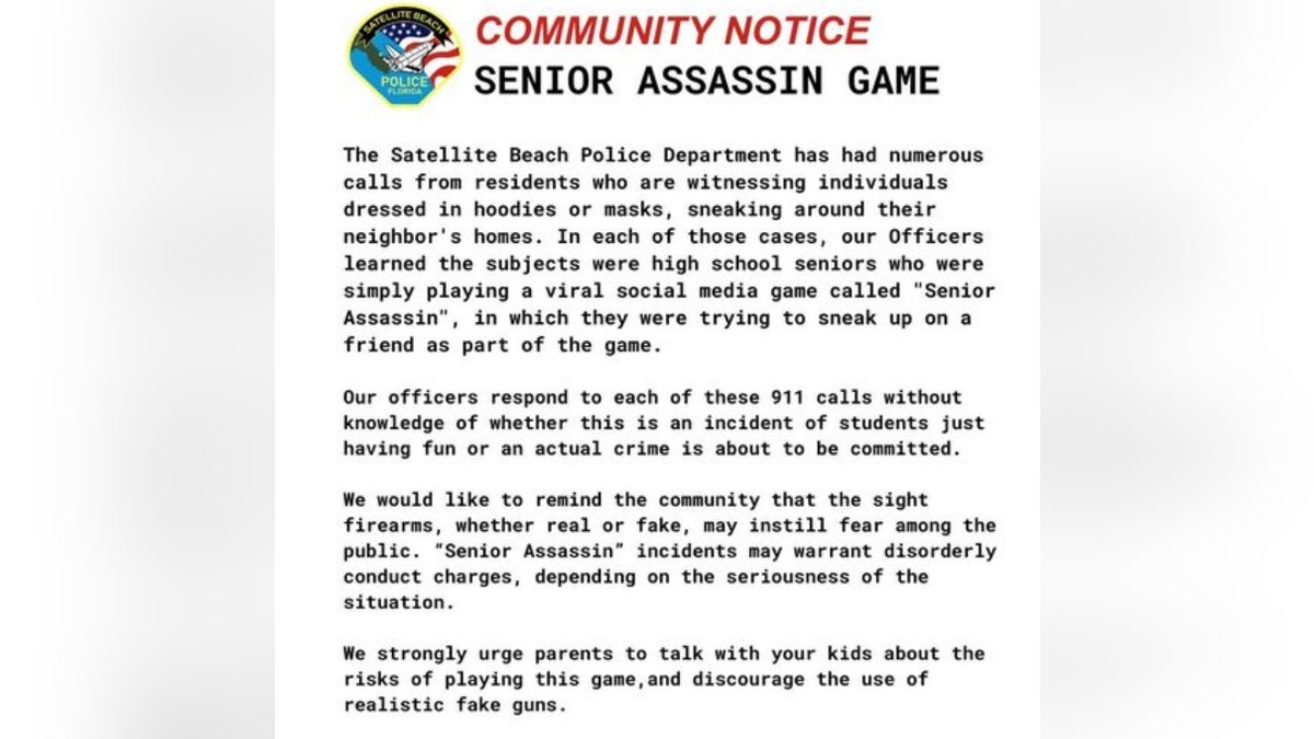Police successful Satellite Beach, Florida, warned astir "Senior Assassin" TikTok game.