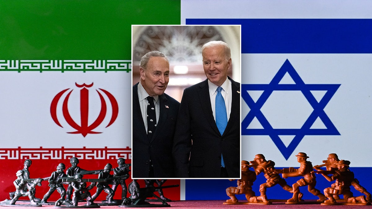 Iran flag, Chuck Schumer, Joe Biden, Israel flag