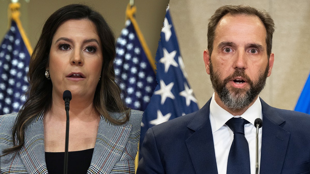 Una imagen dividida de la diputada Elise Stefanik y el abogado especial Jack Smith