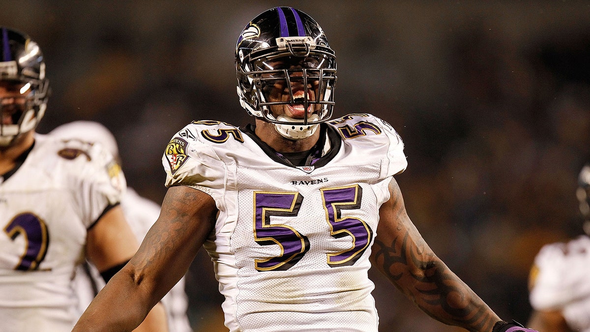 Terrell Suggs reacts after dismissal