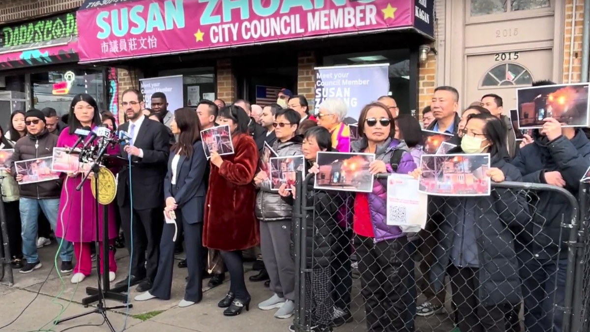 Councilwoman Susan Zhuang at April 4 presser about squatters in Brooklyn