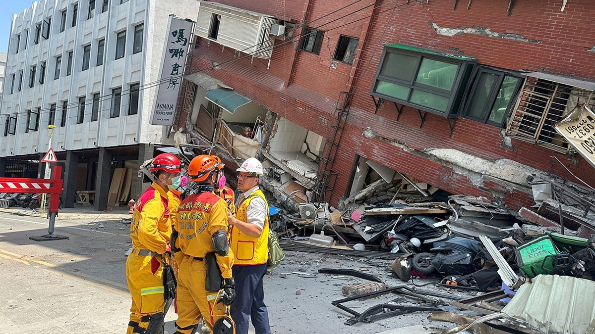 Firefighters seen at collapsed building