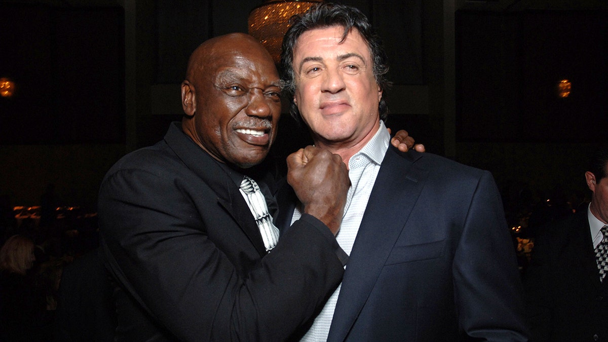 Tony Burton and Sylvester Stallone at the Rocky screening