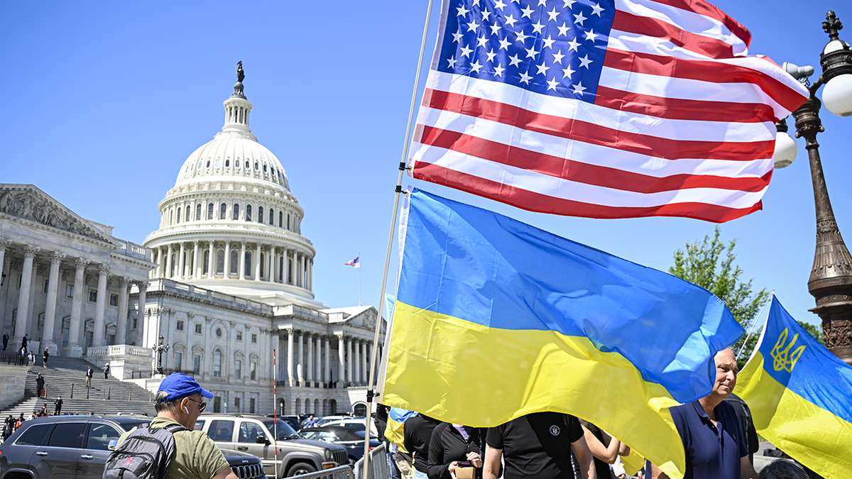 Ukraine and American flags astatine Capitol 