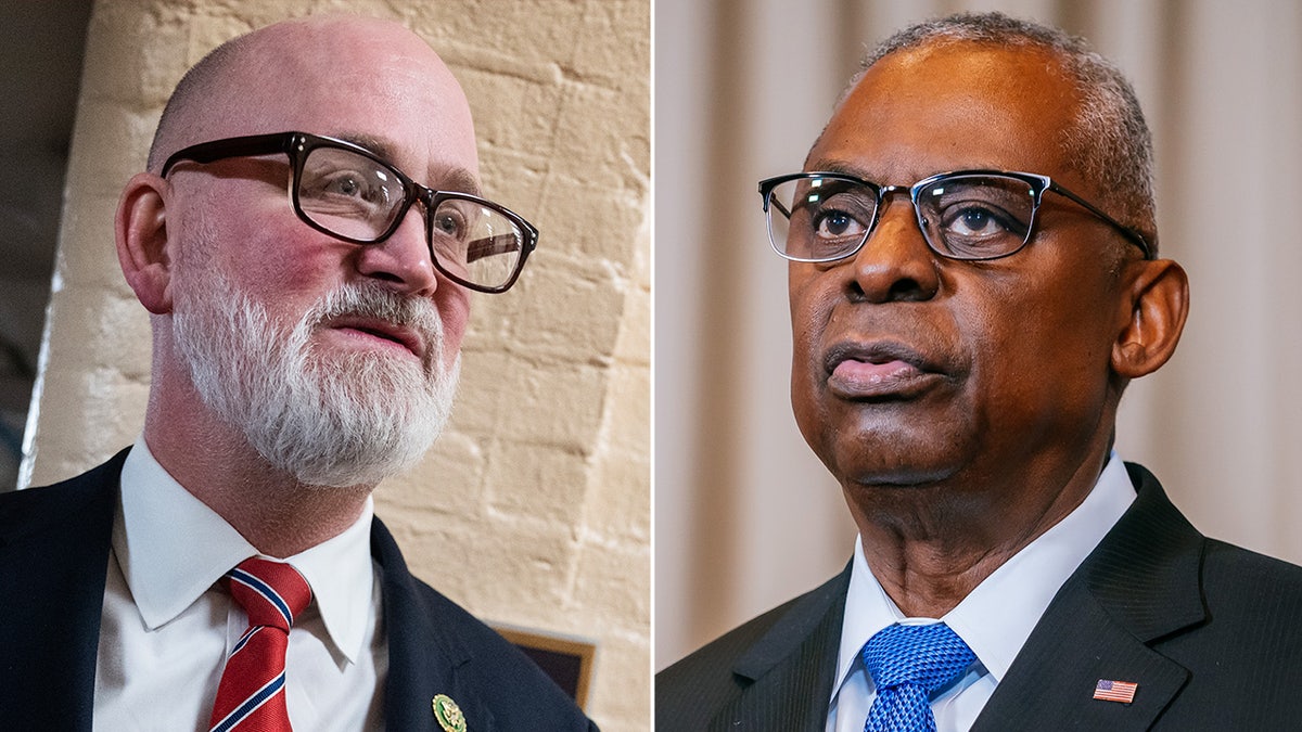 A split image of Derrick Van Orden and Defense Secretary Lloyd Austin