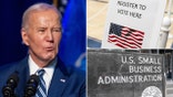 Side by Side of Biden, SBA Business Building, and register to vote here sign.