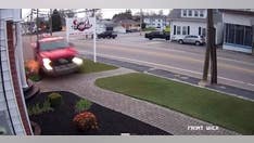 Truck crashes through Massachusetts ice cream stand parking lot, narrowly missing family: WATCH