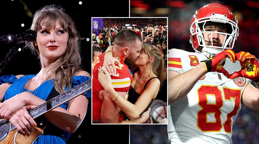 Taylor Swift cheers as she watches boyfriend Travis Kelce play football 