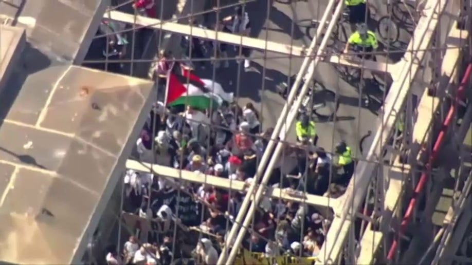 Anti-Israel agitators on Brooklyn Bridge