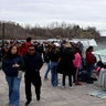 Crowds gather to watch the eclipse in Niagara Falls, New York