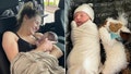 A woman gave birth in the front seat of her husband's vehicle while trying to get to the hospital.