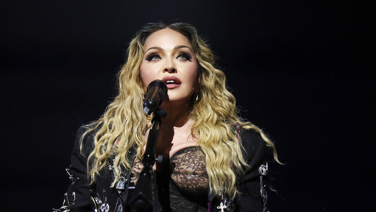 Madonna on stage at The Celebration Tour