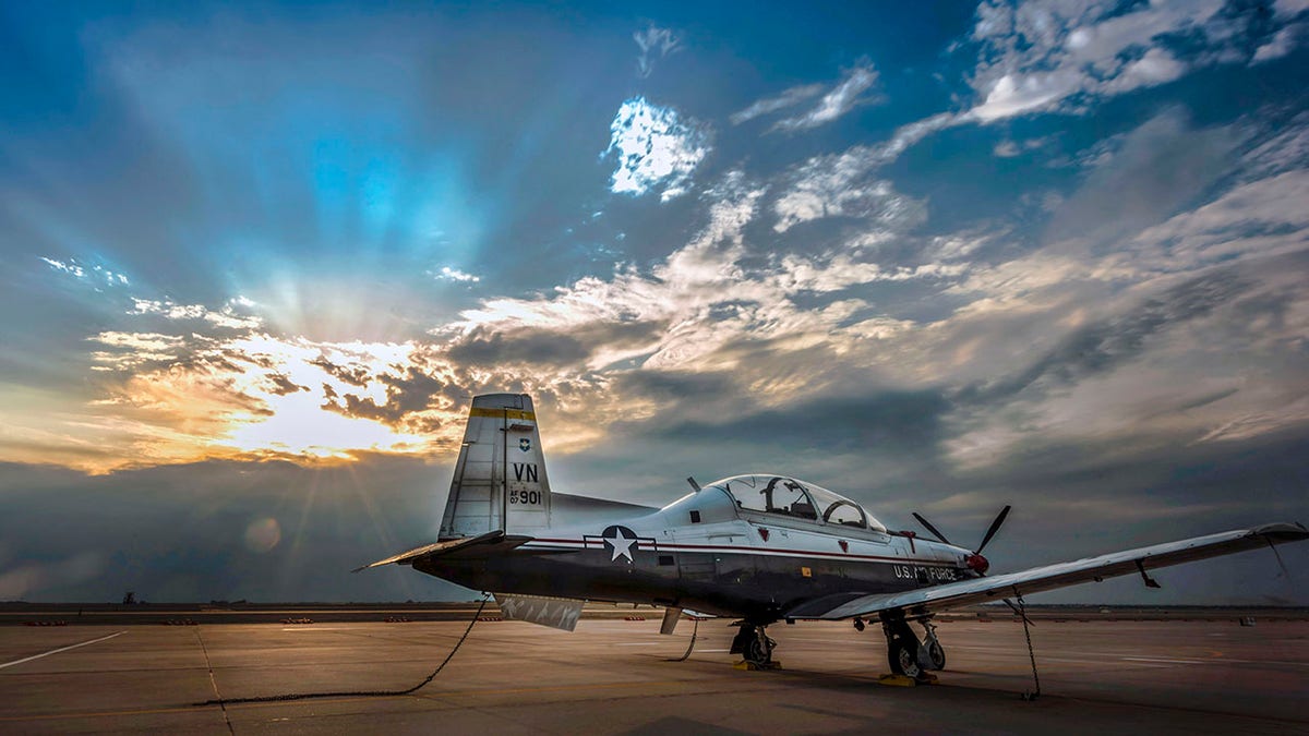 A T-6A Texan II is used to train specialized undergraduate pilots at Vance Air Force Base, Okla., in April 2018. An Air Force instructor pilot in Texas was killed Tuesday, when the ejection seat in the aircraft activated while on the ground.
