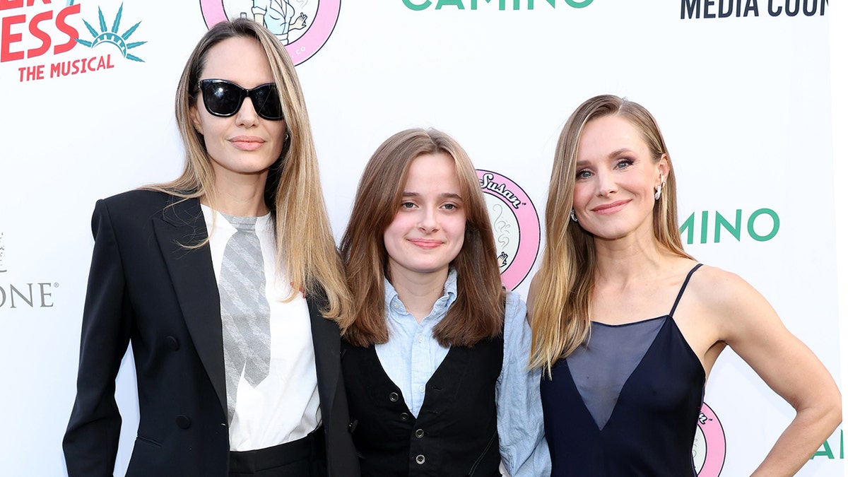 Angelina Jolie attends an event with her daughter and Kristen Bell