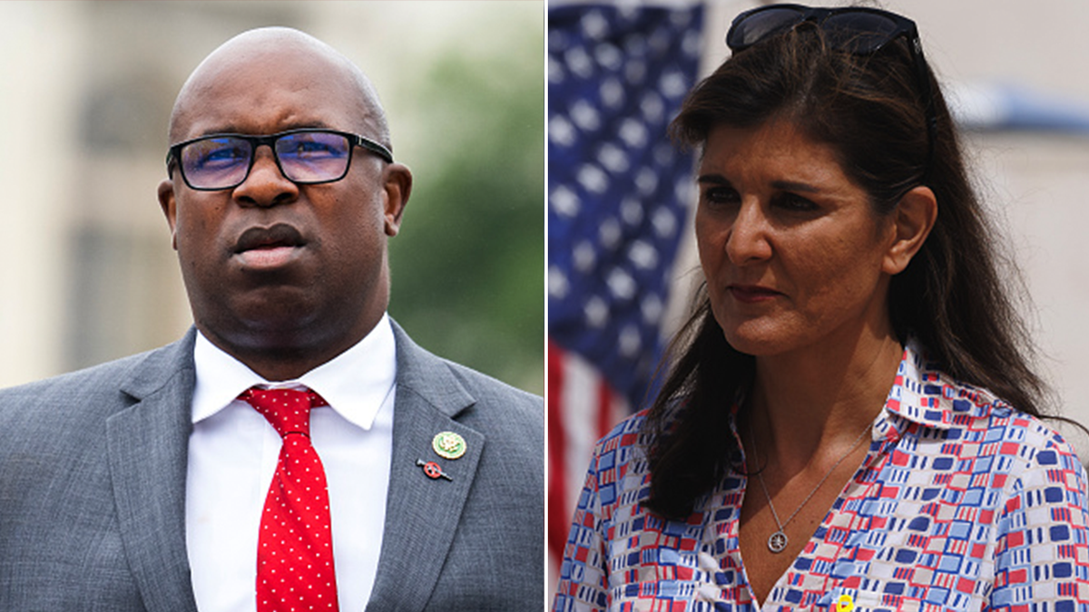 Jamaal Bowman and Nikki Haley split image