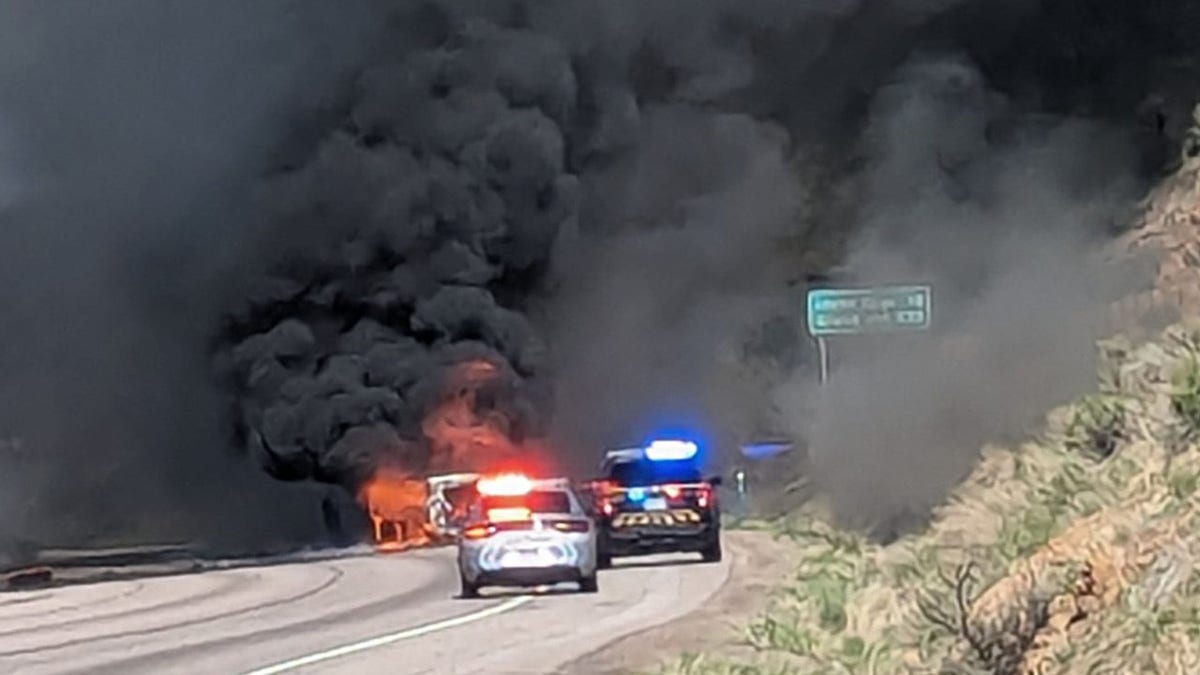 Smoke and flames from I-70 tanker truck fire in Colorado