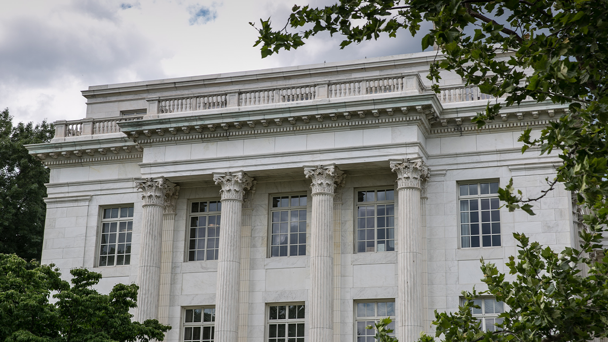 The entrance to the Daughters of the American Revolution headquarters at Constitution Hall is viewed on June 6, 2017 in Washington, D.C.